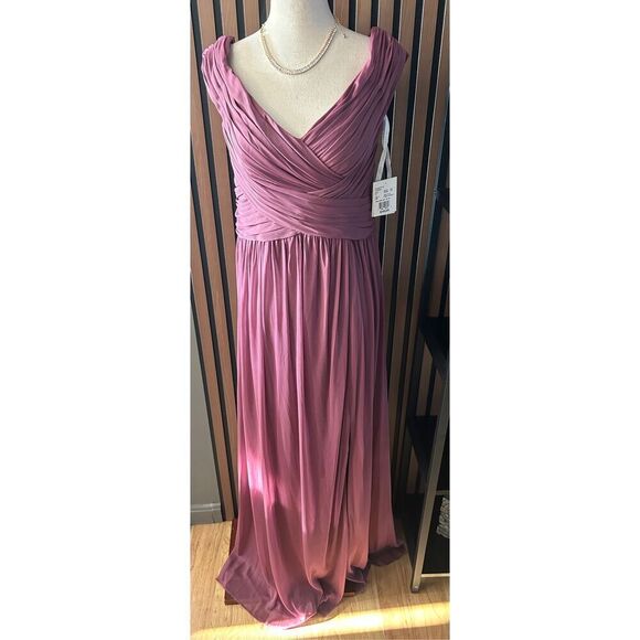 Davids Bridal Off the Shoulder Mesh Bridesmaid Dress color Chiant purple made of - Picture 1 of 6